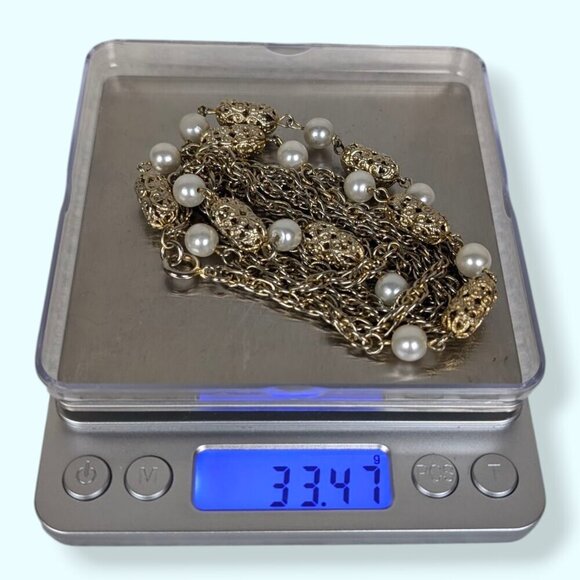 Vintage Sarah Cov Faux Pearl Rope Chain Necklace - Picture 5 of 5